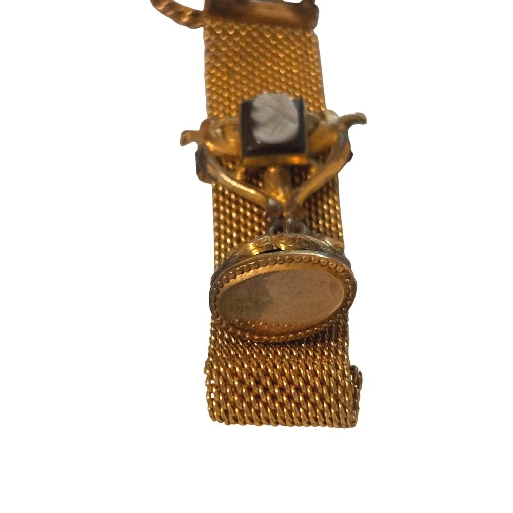 Antique Victorian CAMEO Gold FILLED Mesh Watch Fob Hardstone Spinner Seal Clasp